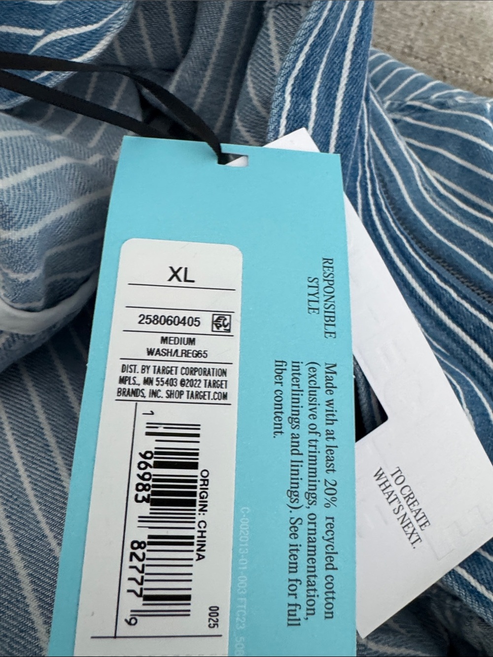 Striped Light Blue Utility Jacket with Drawstring - Picture 2 of 5